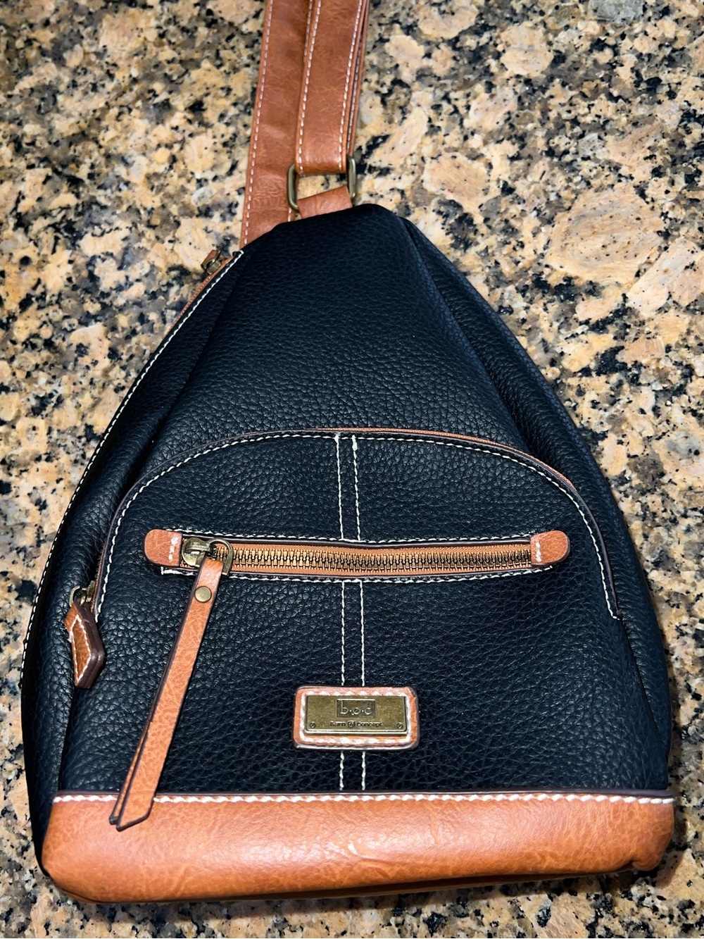 Born Black & Brown Pebbled Leather Crossbody Sling Bag